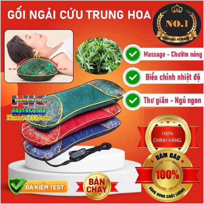 Gối Ngải Cứu Cắm Điện Sưởi Ấm Massage Giúp Giảm Đau Cổ Vai Gáy Thảo Dược Hương Thơm Dễ Chịu