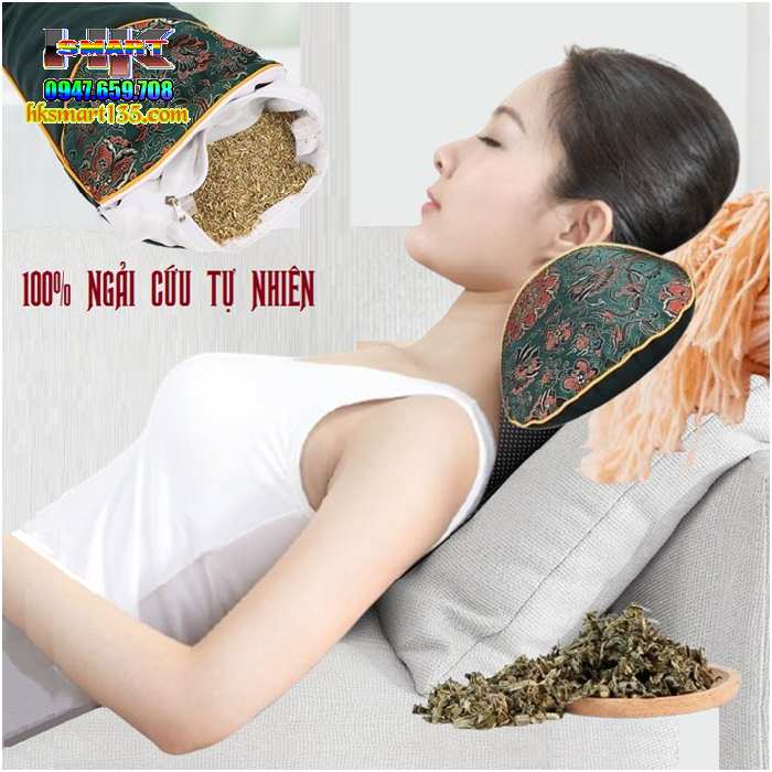 Gối Ngải Cứu Cắm Điện Sưởi Ấm Massage Giúp Giảm Đau Cổ Vai Gáy Thảo Dược Hương Thơm Dễ Chịu