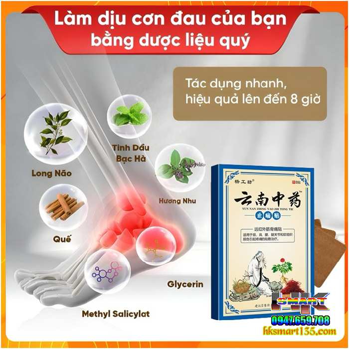 Hộp 8 Miếng Cao Dán Nóng Giảm Đau Cơ Xương Khớp, giảm đau bụng kinh