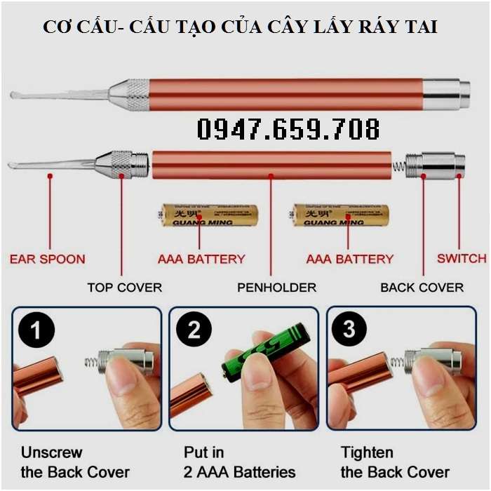 Bộ dụng cụ lấy ráy tai kèm kẹp gắp có đèn