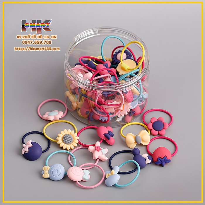 Hộp 50 dây buộc tóc- kẹp tóc đính nơ