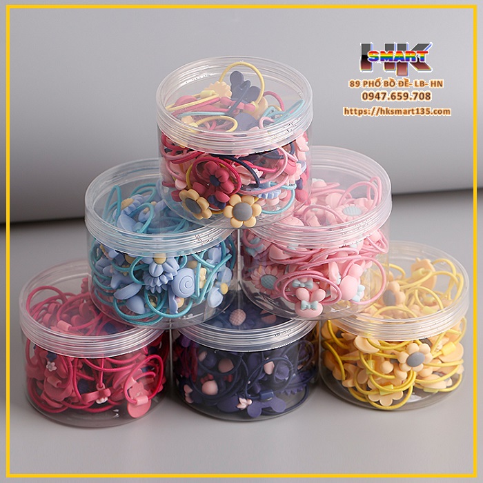 Hộp 50 dây buộc tóc- kẹp tóc đính nơ