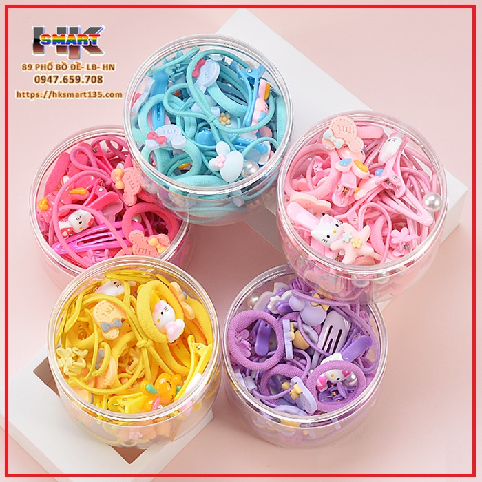 Hộp 50 dây buộc tóc- kẹp tóc đính nơ