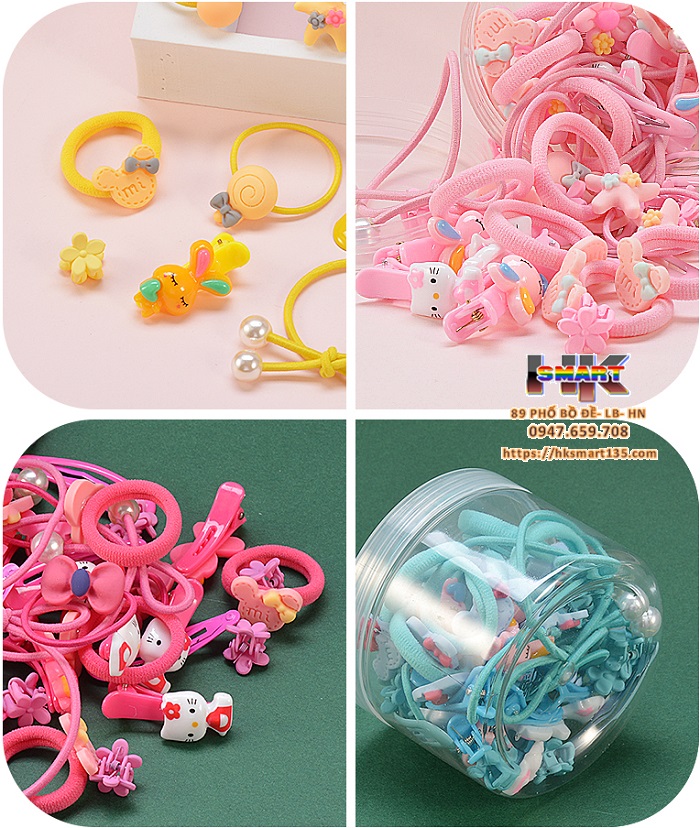 Hộp 50 dây buộc tóc- kẹp tóc đính nơ