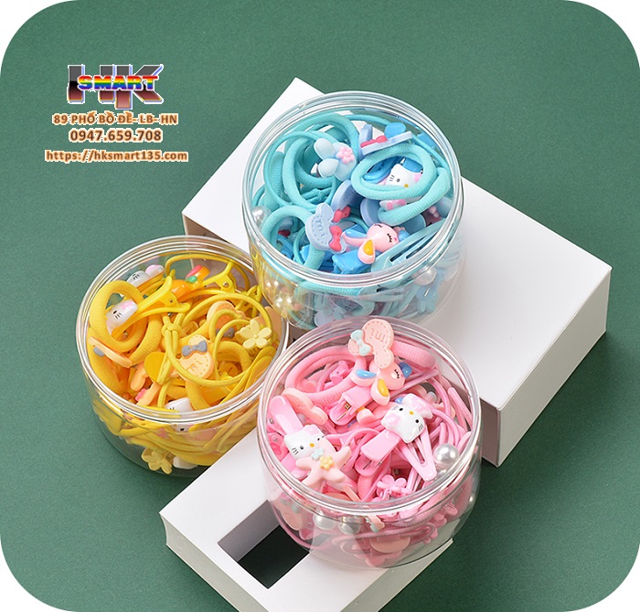 Hộp 50 dây buộc tóc- kẹp tóc đính nơ