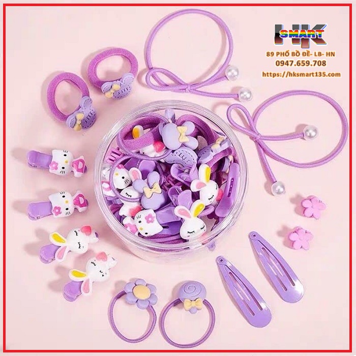 Hộp 50 dây buộc tóc- kẹp tóc đính nơ