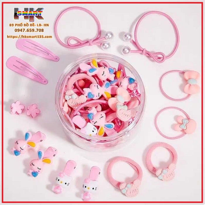 Hộp 50 dây buộc tóc- kẹp tóc đính nơ