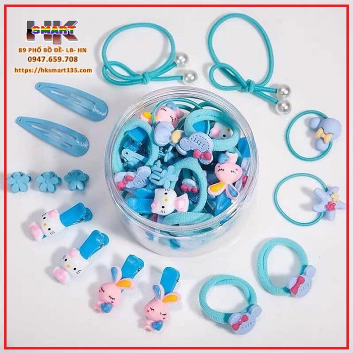 Hộp 50 dây buộc tóc- kẹp tóc đính nơ