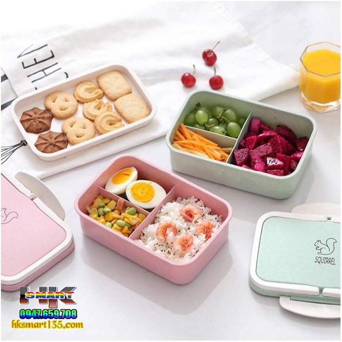 Hộp Đựng Cơm 3 Ngăn Kèm Muỗng Nhựa Lúa Mạch
