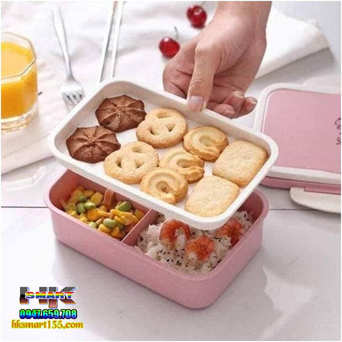 Hộp Đựng Cơm 3 Ngăn Kèm Muỗng Nhựa Lúa Mạch