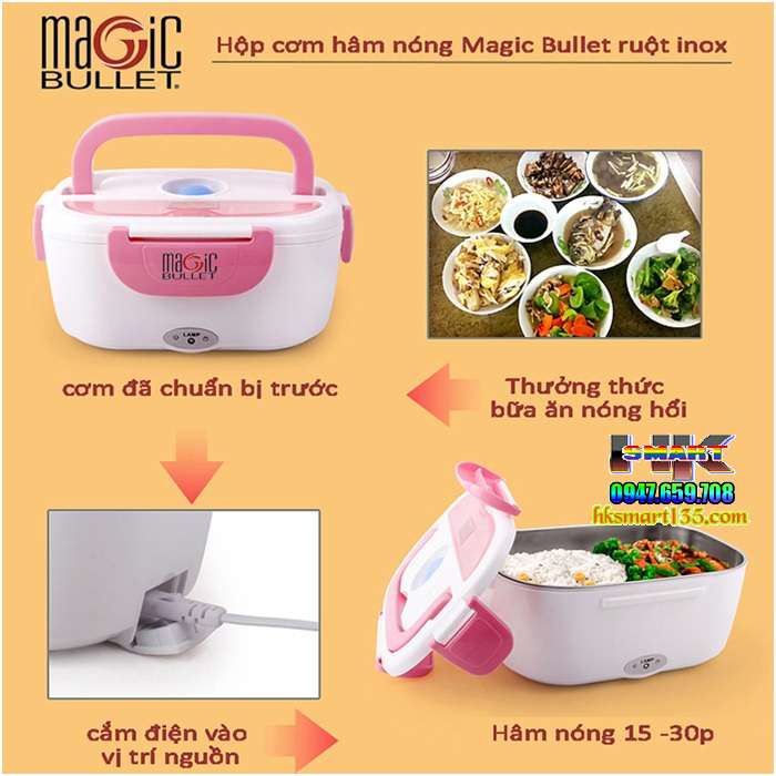 Hộp cơm điện magic bullet ruột inox