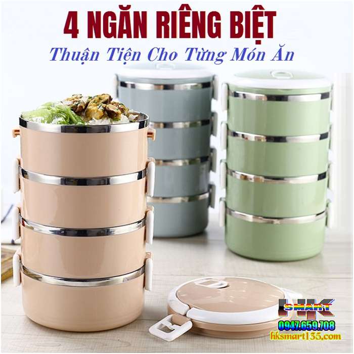 Hộp cơm giữ nhiệt 4 tầng stainless