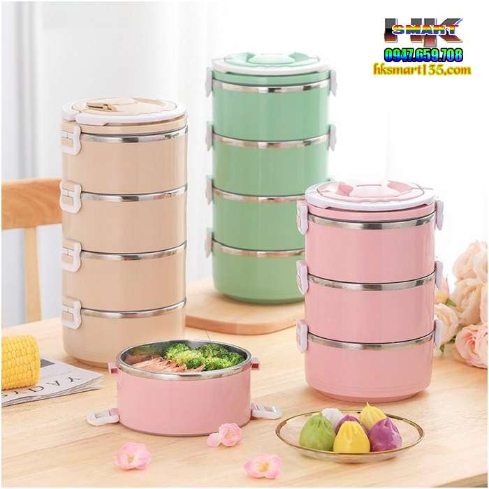 Hộp cơm giữ nhiệt 4 tầng stainless