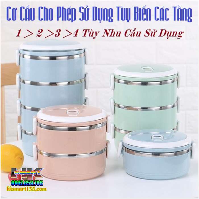 Hộp cơm giữ nhiệt 4 tầng stainless