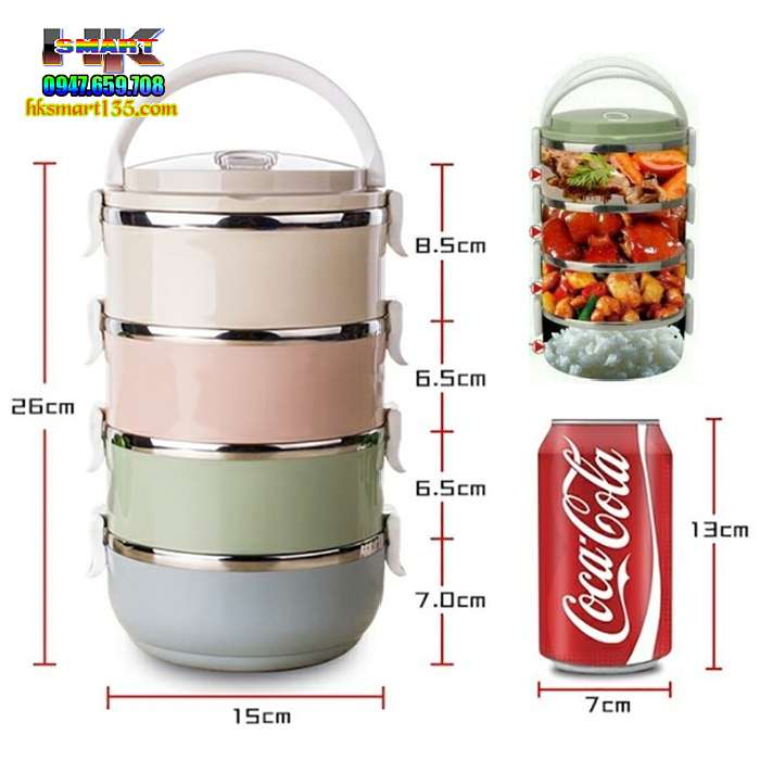 Hộp cơm giữ nhiệt 4 tầng stainless