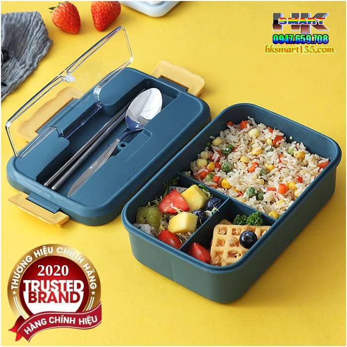 Hộp cơm lúa mạch 3 ngăn kèm đũa thìa inox