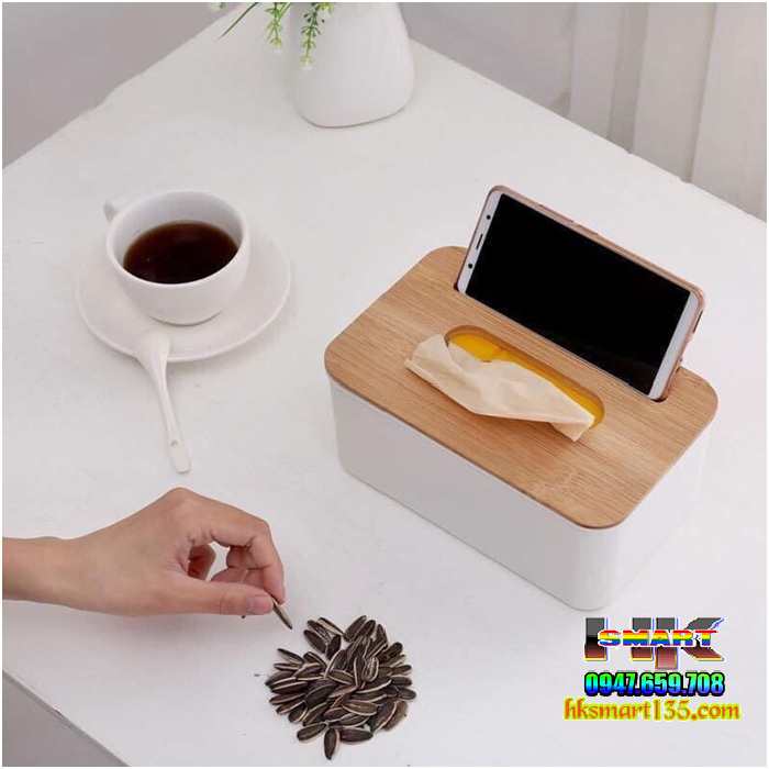 Hộp đựng giấy ăn nắp vân gỗ cao cấp