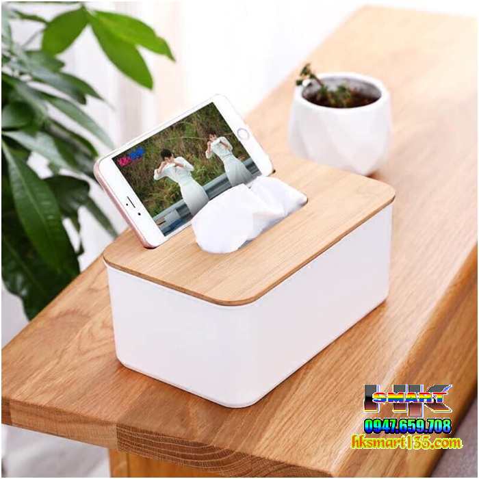 Hộp đựng giấy ăn nắp vân gỗ cao cấp