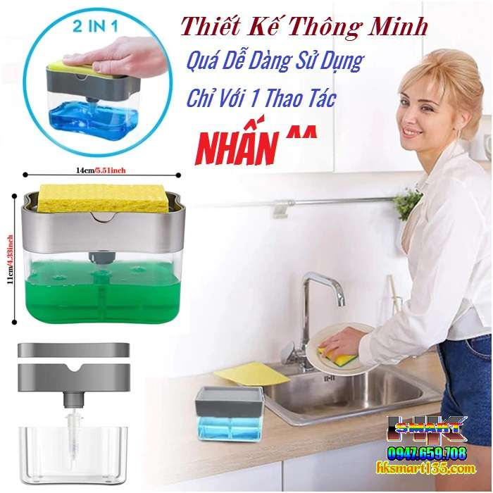 Hộp Đựng Nước Rửa Chén Kèm Miếng Rửa 2 in 1