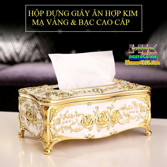 Bộ hộp đựng giấy ăn và lọ tăm hợp kim mạ vàng- bạc