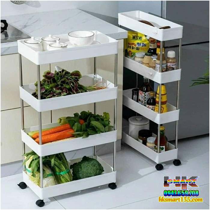 Kệ để đồ đa năng 4 tầng có bánh xe di chuyển tiện lợi
