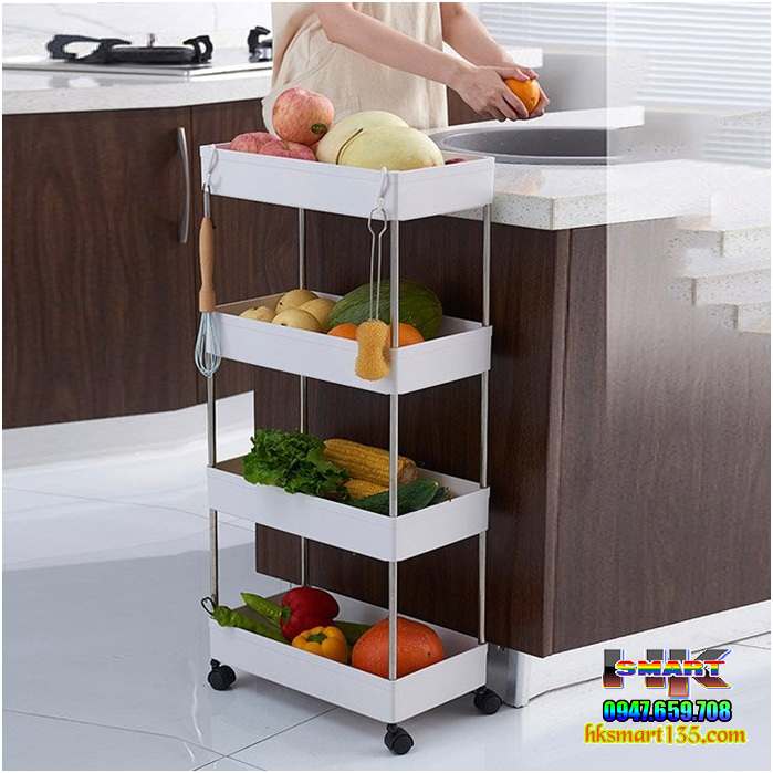 Kệ để đồ đa năng 4 tầng có bánh xe di chuyển tiện lợi