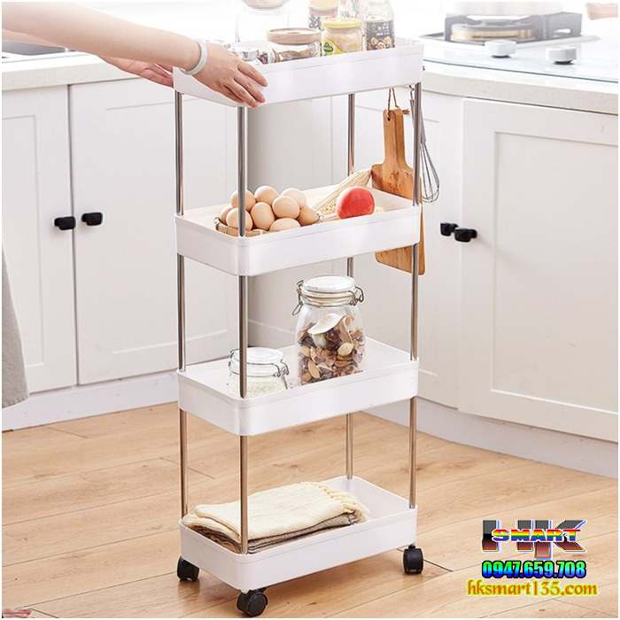 Kệ để đồ đa năng 4 tầng có bánh xe di chuyển tiện lợi