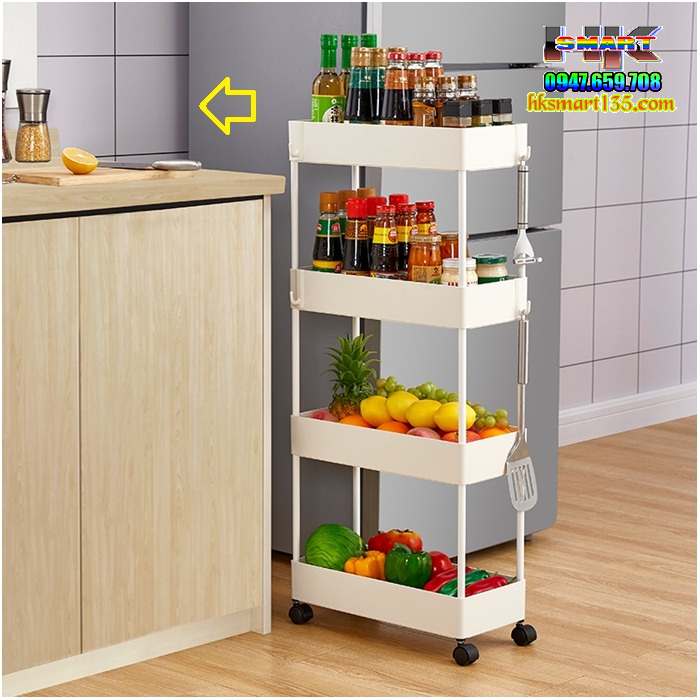 Kệ để đồ đa năng 4 tầng có bánh xe di chuyển tiện lợi