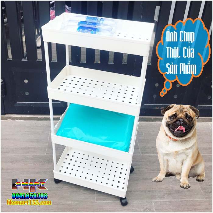 Kệ để đồ đa năng 4 tầng có bánh xe di chuyển tiện lợi