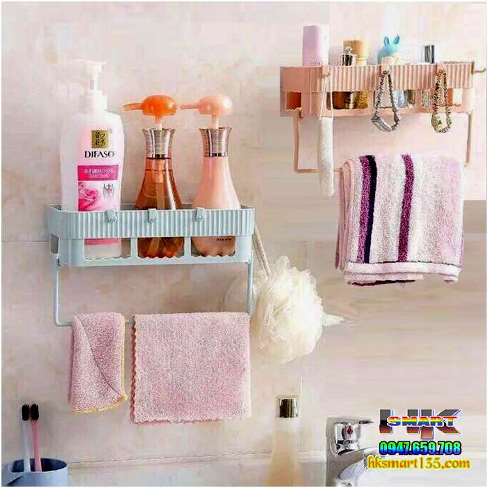 Kệ chữ nhật treo đồ nhà tắm kèm móc treo khăn