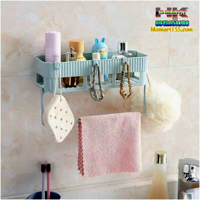 Kệ chữ nhật treo đồ nhà tắm kèm móc treo khăn