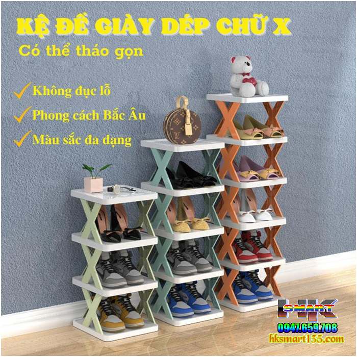 Kệ để giày dép lắp ghép 5 tầng hình chữ X