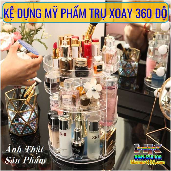 Kệ đựng mỹ phẩm trụ xoay 360 độ