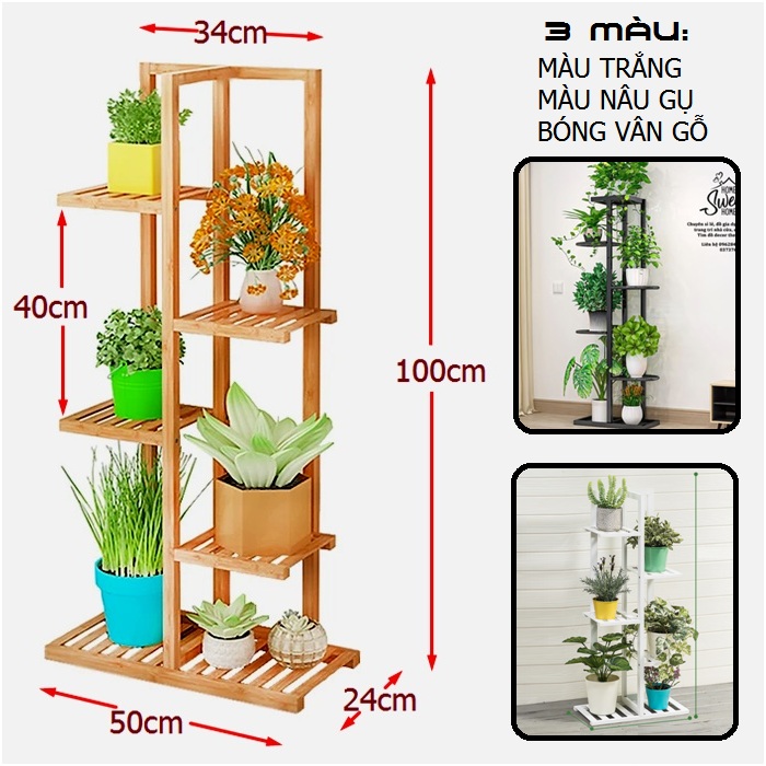 Kệ gỗ để chậu hoa cây cảnh 5 tầng