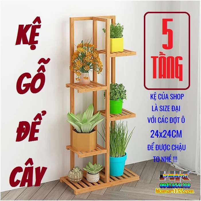 Kệ gỗ để chậu hoa cây cảnh 5 tầng