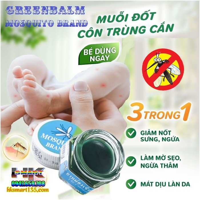 Kem Bôi Muỗi Cho Bé Greenbalm Mosquito Brand 13gr Thái Lan