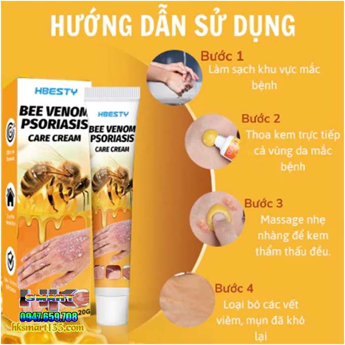 Kem Bôi Nọc Ong Đặc Trị Nấm Ngứa, mụn Nước Hbesty 20gr- Cho Da Viêm, Chàm Eczema, tổ Đỉa, Vẩy Nến Á Sừng