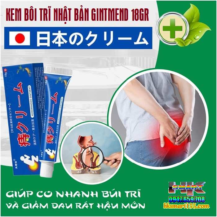 Kem Bôi Trĩ Nhật Bản Gintmend 18gr-Giúp Co Nhanh Búi Trĩ Và Giảm Đau Rát, Ngứa Ngáy, Chày Máu Hậu Môn