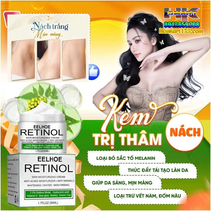 Kem Retinol Eelhoe 30gr-Dưỡng Ẩm Làm Trắng Sáng Da Cô Cậu Nhỏ, Hồng Nhũ Hoa, Vùng Nách, Đầu Gối, Khuỷu Tay, Bikini
