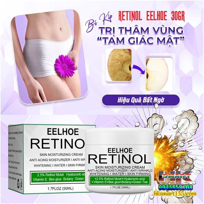 Kem Retinol Eelhoe 30gr-Dưỡng Ẩm Làm Trắng Sáng Da Cô Cậu Nhỏ, Hồng Nhũ Hoa, Vùng Nách, Đầu Gối, Khuỷu Tay, Bikini