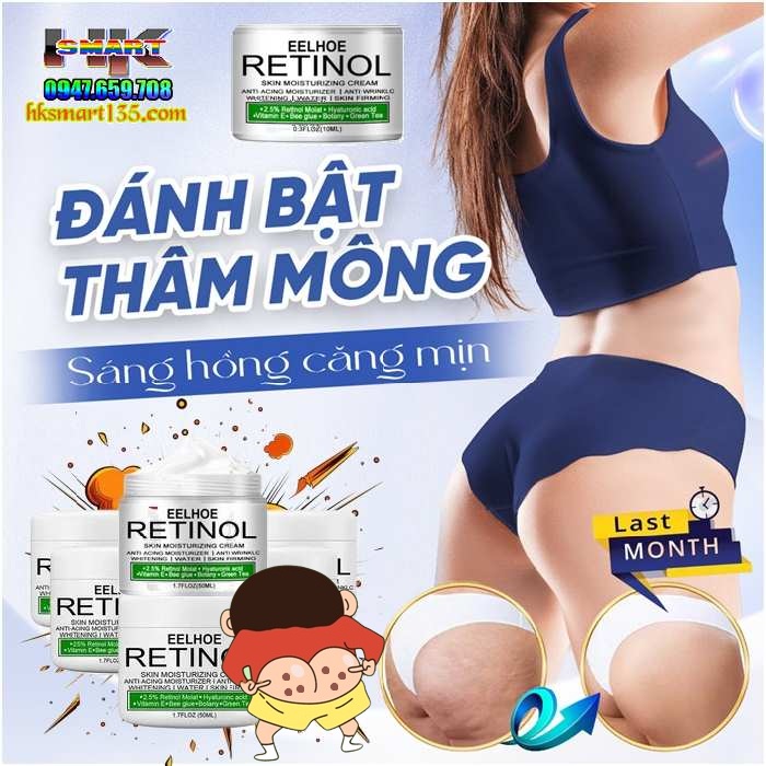 Kem Retinol Eelhoe 30gr-Dưỡng Ẩm Làm Trắng Sáng Da Cô Cậu Nhỏ, Hồng Nhũ Hoa, Vùng Nách, Đầu Gối, Khuỷu Tay, Bikini