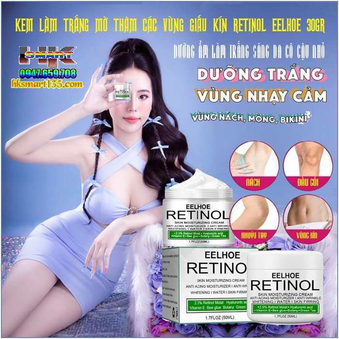 Kem Retinol Eelhoe 30gr-Dưỡng Ẩm Làm Trắng Sáng Da Cô Cậu Nhỏ, Hồng Nhũ Hoa, Vùng Nách, Đầu Gối, Khuỷu Tay, Bikini