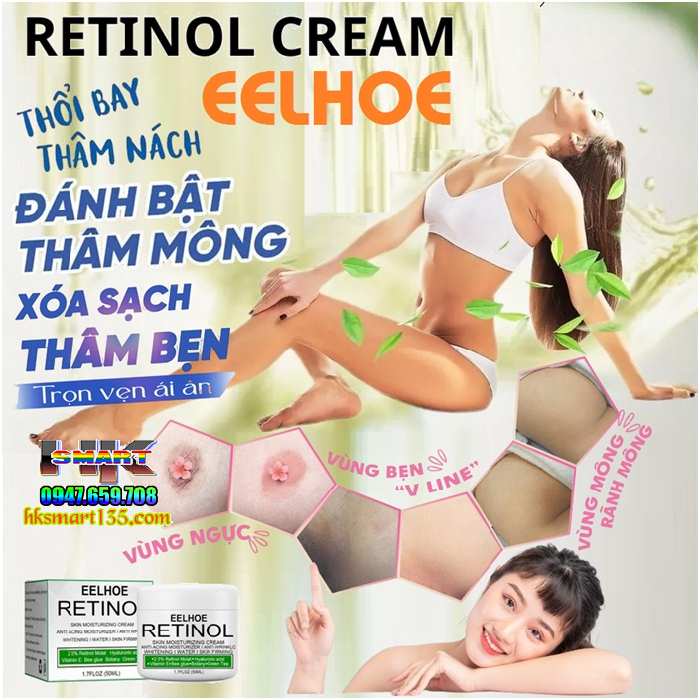 Kem Retinol Eelhoe 30gr-Dưỡng Ẩm Làm Trắng Sáng Da Cô Cậu Nhỏ, Hồng Nhũ Hoa, Vùng Nách, Đầu Gối, Khuỷu Tay, Bikini
