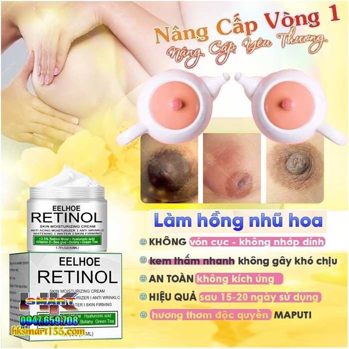 Kem Retinol Eelhoe 30gr-Dưỡng Ẩm Làm Trắng Sáng Da Cô Cậu Nhỏ, Hồng Nhũ Hoa, Vùng Nách, Đầu Gối, Khuỷu Tay, Bikini