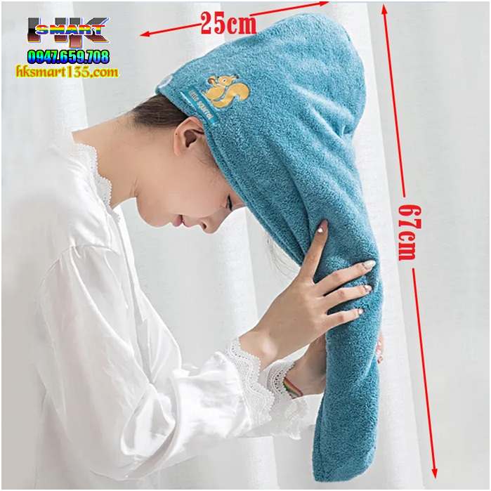 Khăn mũ trùm đầu làm khô tóc sau tắm