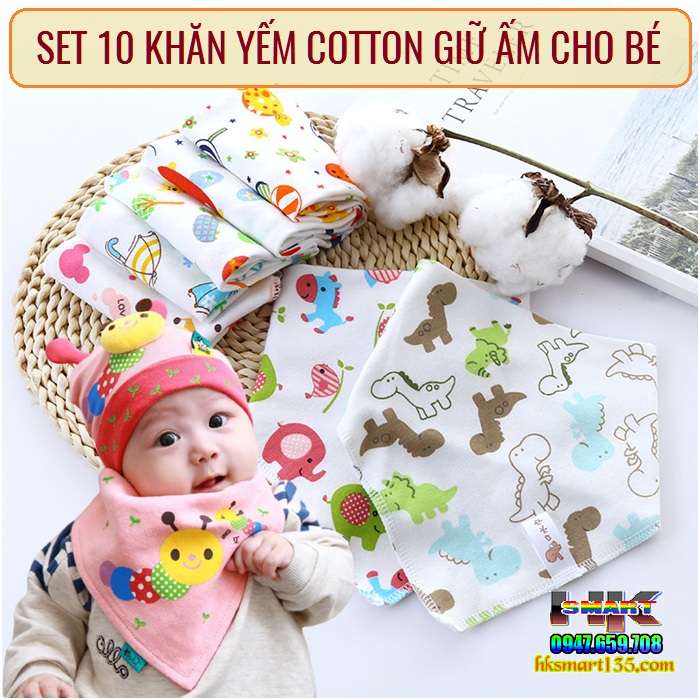 Khăn yếm cotton 2 lớp mềm mịn giữ ấm cho bé