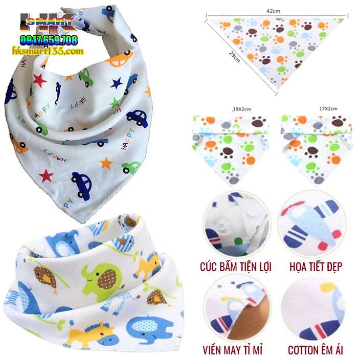 Khăn yếm cotton 2 lớp mềm mịn giữ ấm cho bé
