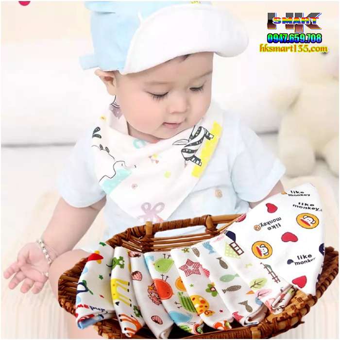 Khăn yếm cotton 2 lớp mềm mịn giữ ấm cho bé