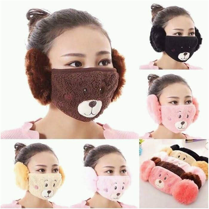 Khẩu trang bịt tai lông tuyết mặt gấu