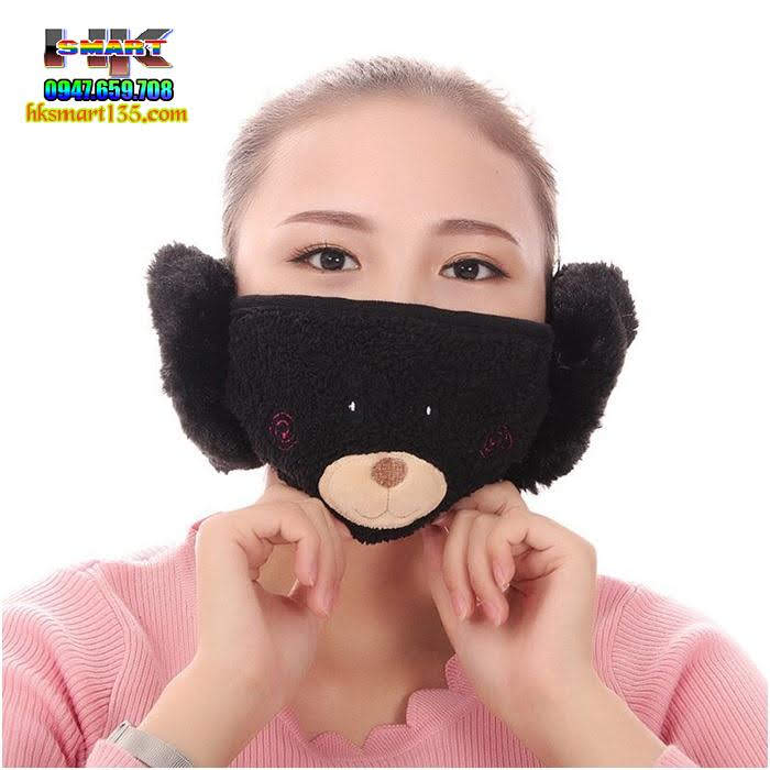Khẩu trang bịt tai lông tuyết mặt gấu